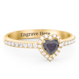 Halo Heart Ring with Accented Band in 18K Gold Plated Silver with Alexandrite and White Premium Zirconia