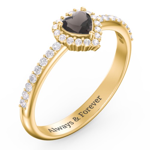 Halo Heart Ring with Accented Band – 18K Gold Plated Silver with Smokey Quartz and White Premium Zirconia