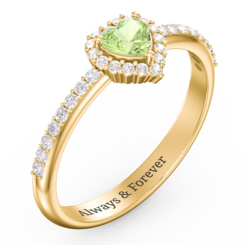 Halo Heart Ring with Accented Band – 18K Gold Plated Silver with Peridot and White Premium Zirconia