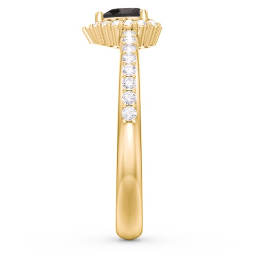 Halo Heart Ring with Accented Band – 18K Gold Plated Silver with Smokey Quartz and White Premium Zirconia