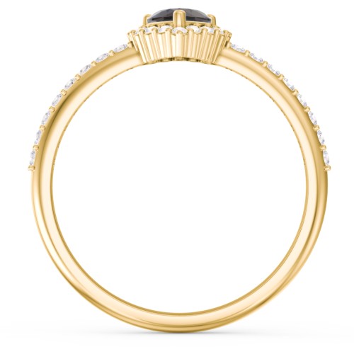 Halo Heart Ring with Accented Band – 18K Gold Plated Silver with Smokey Quartz and White Premium Zirconia