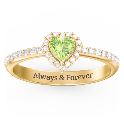 Halo Heart Ring with Accented Band – 18K Gold Plated Silver with Peridot and White Premium Zirconia