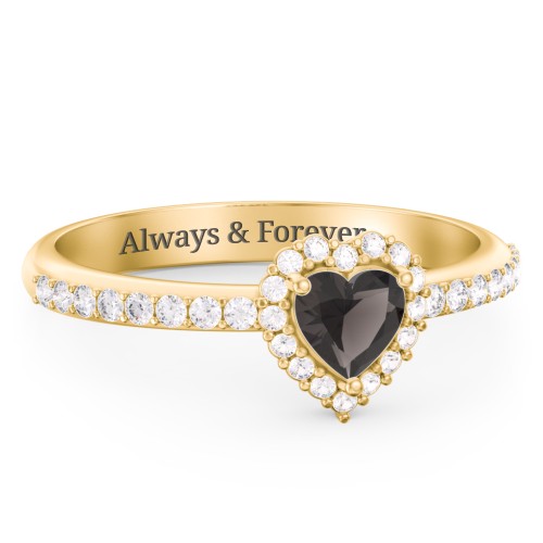Halo Heart Ring with Accented Band – 18K Gold Plated Silver with Smokey Quartz and White Premium Zirconia