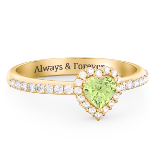 Halo Heart Ring with Accented Band – 18K Gold Plated Silver with Peridot and White Premium Zirconia