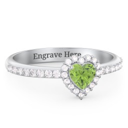 Halo Heart Ring with Accented Band in 925 Sterling Silver with Peridot and White Premium Zirconia