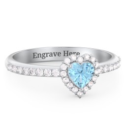 Halo Heart Ring with Accented Band in 925 Sterling Silver with Blue Topaz and White Premium Zirconia
