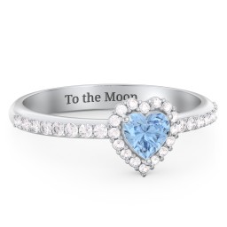 Halo Heart Ring with Accented Band in 925 Sterling Silver with Blue Topaz