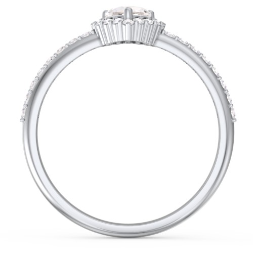 Halo Heart Ring with Accented Band – Sterling Silver with Cubic Zirconia and White Premium Zirconia