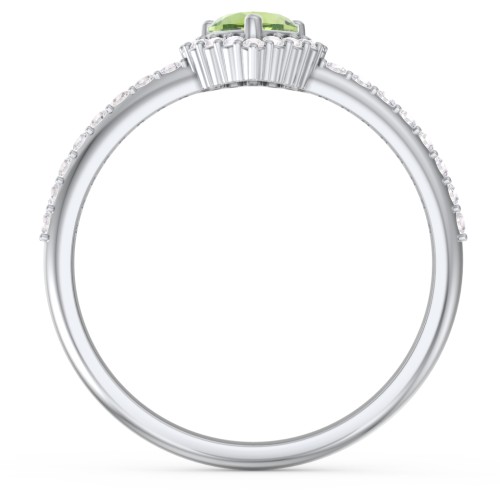 Halo Heart Ring with Accented Band – Sterling Silver with Peridot and White Premium Zirconia