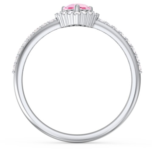 Halo Heart Ring with Accented Band – Sterling Silver with Pink Tourmaline and White Premium Zirconia