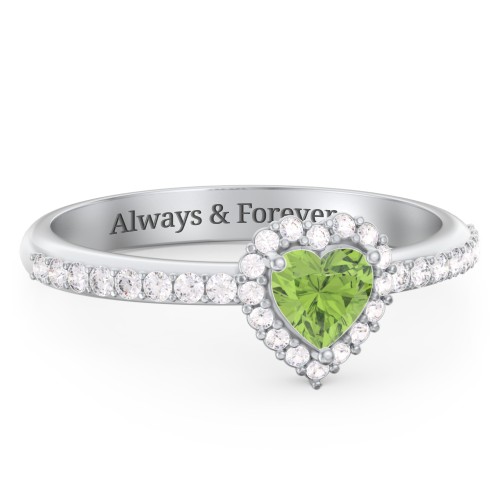 Halo Heart Ring with Accented Band – Sterling Silver with Peridot and White Premium Zirconia