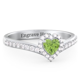 V-Shaped Halo Heart Ring with Accented Band