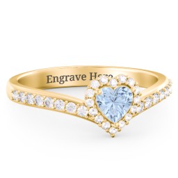 V-Shaped Halo Heart Ring with Accented Band
