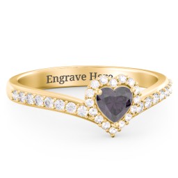 V-Shaped Halo Heart Ring with Accented Band in 18K Gold Plated Silver