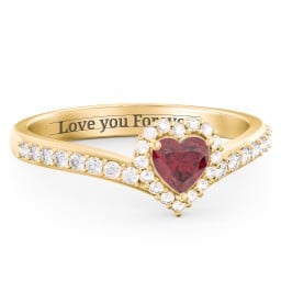V-Shaped Halo Heart Ring with Accented Band