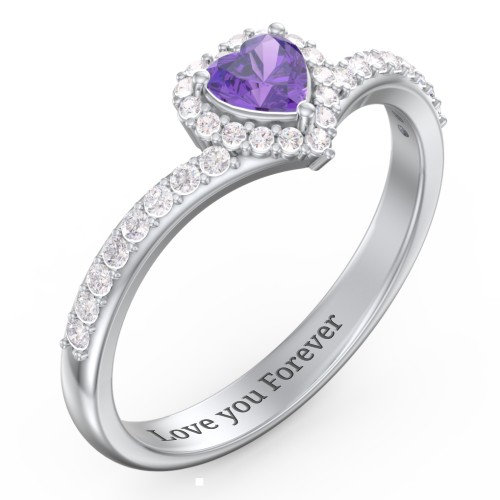 V-Shaped Halo Heart Ring with Accented Band