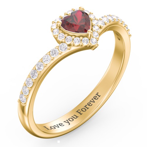 V-Shaped Halo Heart Ring with Accented Band