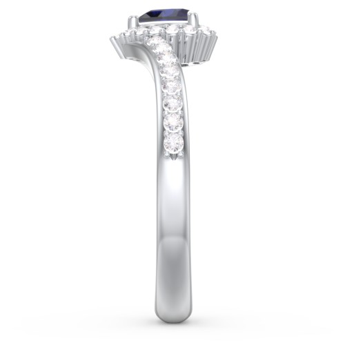 V-Shaped Halo Heart Ring with Accented Band