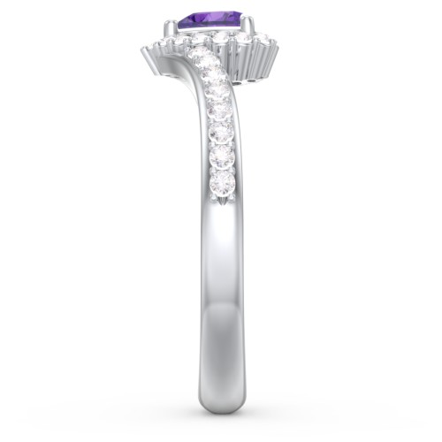 V-Shaped Halo Heart Ring with Accented Band