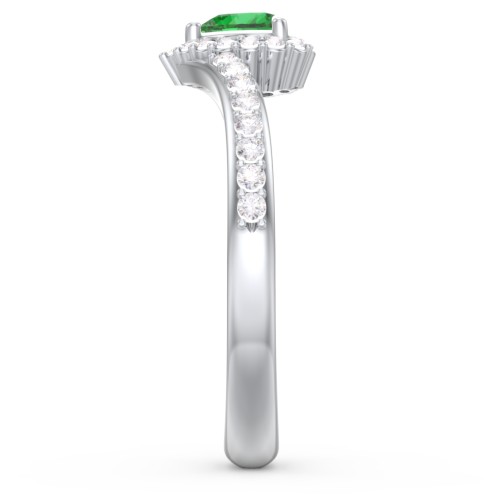 V-Shaped Halo Heart Ring with Accented Band