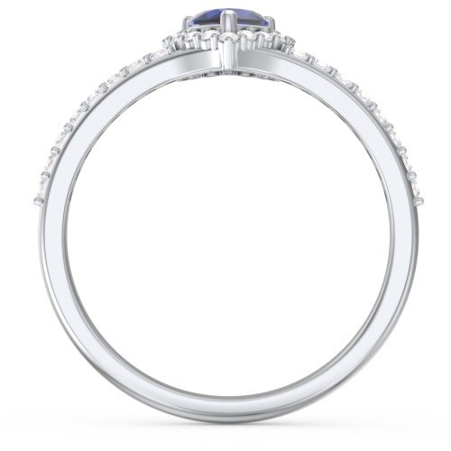 V-Shaped Halo Heart Ring with Accented Band