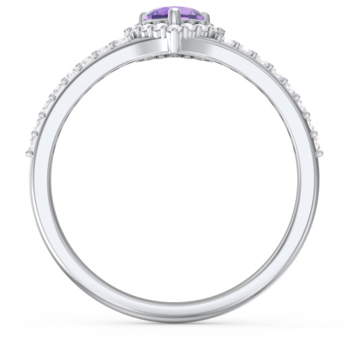 V-Shaped Halo Heart Ring with Accented Band