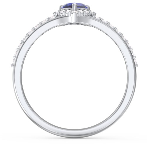 V-Shaped Halo Heart Ring with Accented Band