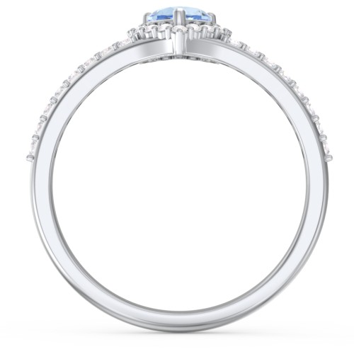 V-Shaped Halo Heart Ring with Accented Band