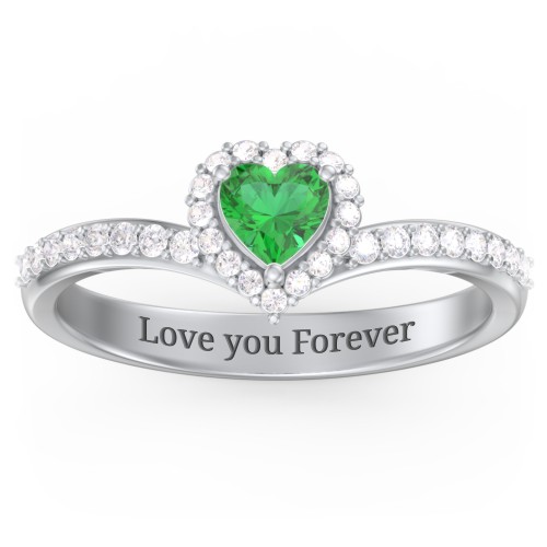 V-Shaped Halo Heart Ring with Accented Band