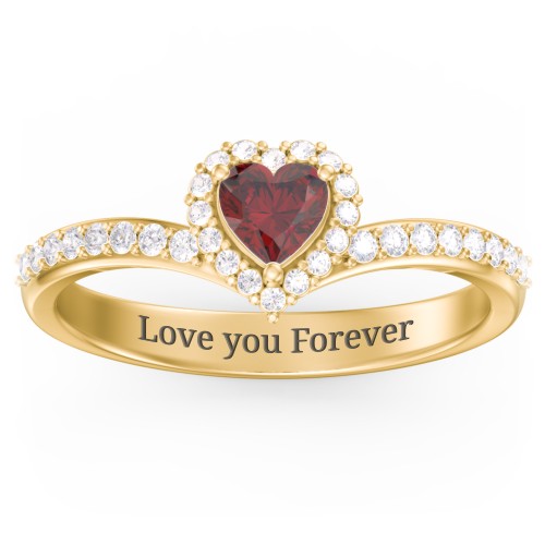 V-Shaped Halo Heart Ring with Accented Band