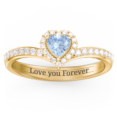 V-Shaped Halo Heart Ring with Accented Band