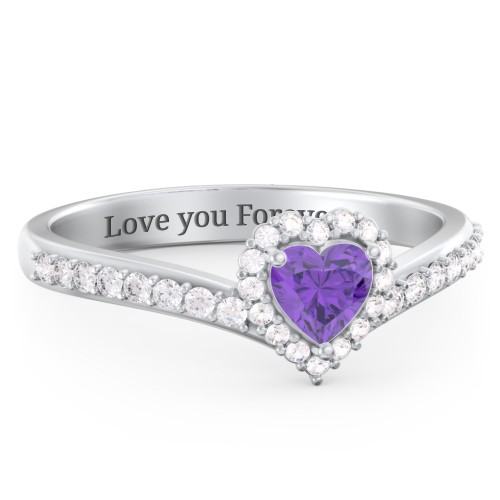 V-Shaped Halo Heart Ring with Accented Band