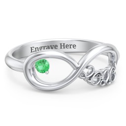2020 Infinity Ring with Birthstone in 925 Sterling Silver with Emerald