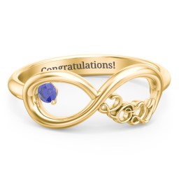 2021 Infinity Ring with Birthstone in 9K Solid Yellow Gold with Blue Sapphire