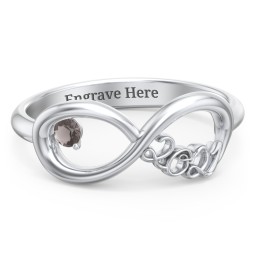 2021 Infinity Ring with Birthstone in 925 Sterling Silver with Smokey Quartz