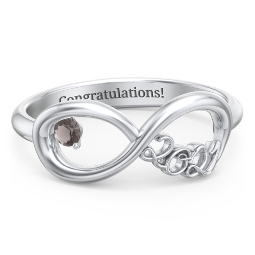 2021 Infinity Ring with Birthstone – Sterling Silver with Smokey Quartz