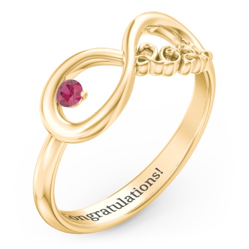2022 Infinity Ring with Birthstone – 9kt Yellow Gold with Ruby