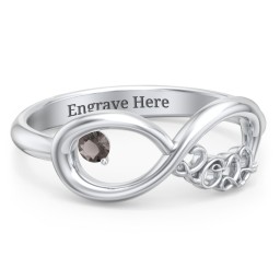 2022 Infinity Ring with Birthstone in 925 Sterling Silver with Smokey Quartz
