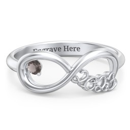 2023 Infinity Ring with Birthstone in 925 Sterling Silver with Smokey Quartz