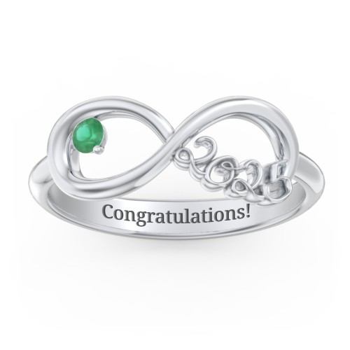 2025 Infinity Ring with Birthstone – Sterling Silver with Emerald