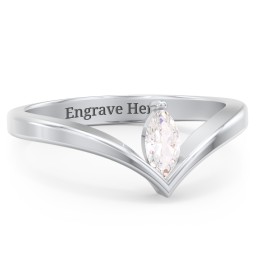 Marquise Birthstone V-Shape Ring in 925 Sterling Silver with Cubic Zirconia