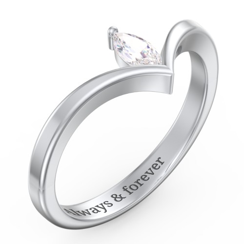 Marquise Birthstone V-Shape Ring – Sterling Silver with Cubic Zirconia