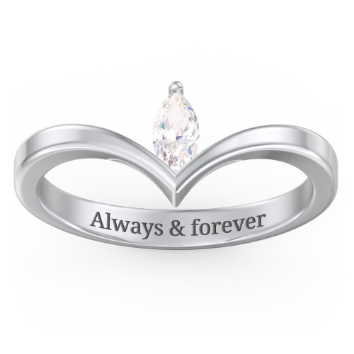 Marquise Birthstone V-Shape Ring – Sterling Silver with Cubic Zirconia