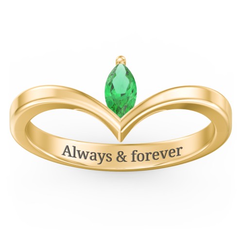 Marquise Birthstone V-Shape Ring – 18K Gold Plated Silver with Emerald