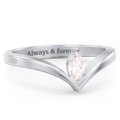 Marquise Birthstone V-Shape Ring – Sterling Silver with Cubic Zirconia