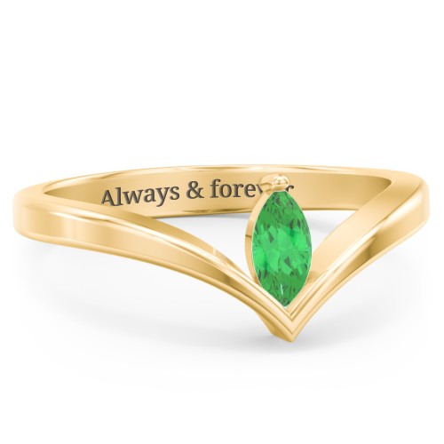 Marquise Birthstone V-Shape Ring – 18K Gold Plated Silver with Emerald