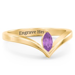 Marquise Birthstone V-Shape Ring in 18K Gold Plated Silver with Amethyst