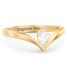 Marquise Birthstone V-Shape Ring in 18K Gold Plated Silver with Cubic Zirconia