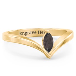 Marquise Birthstone V-Shape Ring in 18K Gold Plated Silver with Smokey Quartz