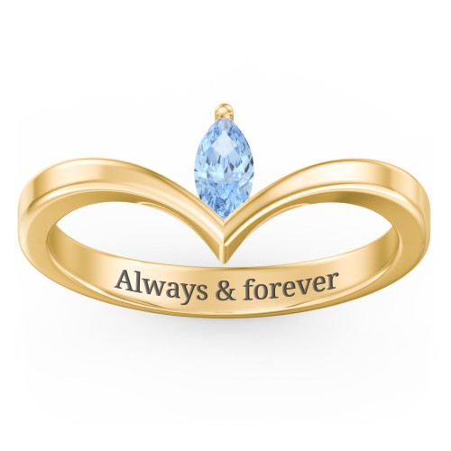 Marquise Birthstone V-Shape Ring – 18K Gold Plated Silver with Blue Topaz